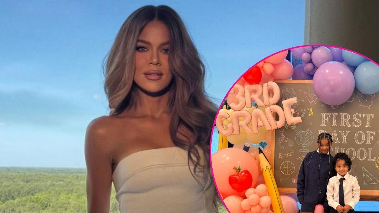 Photo of Khloé Kardashian, photo of True and Tatum Thompson.