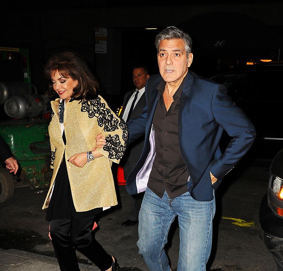 George Clooney heads out to dinner with Amal and his mother in law Baria Alamuddin in NYC