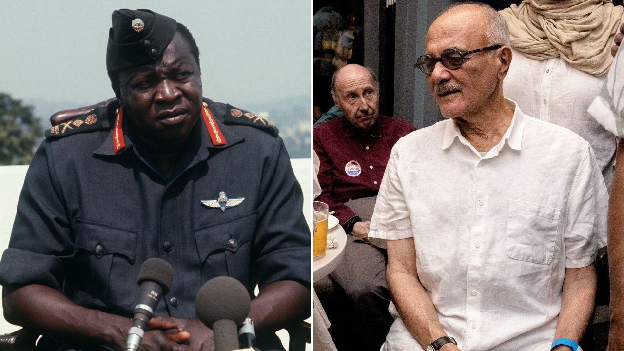 Split photo of Idi Amin and Mahmood Mamdani