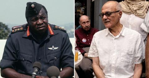 Split photo of Idi Amin and Mahmood Mamdani