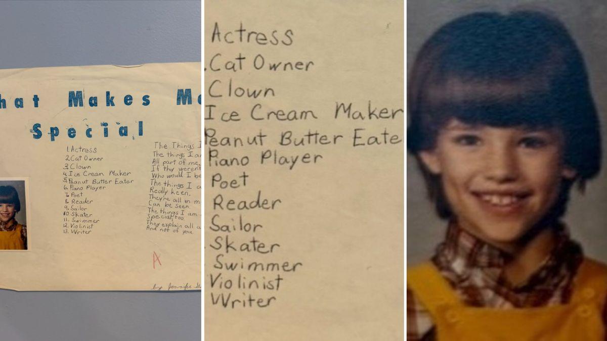 Image of Jennifer Garner's decades-old school assignment earned an A and listed Actress as one of the qualities that made her special.