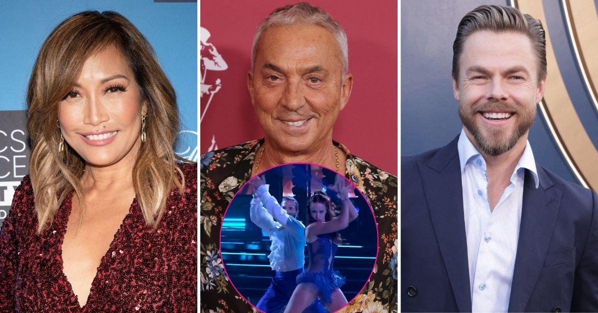 split image of Carrie Ann Inaba, Bruno Tonioli and Derek Hough