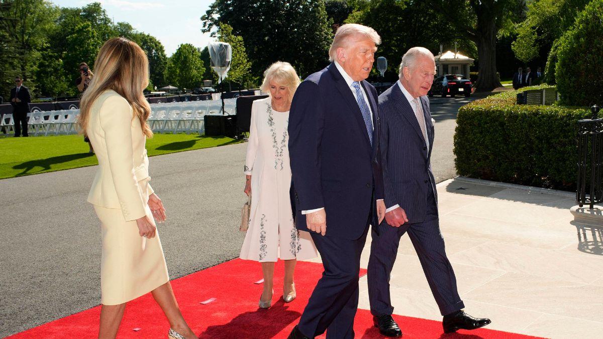 image of King Charles, queen camilla, Melania and Donald trump