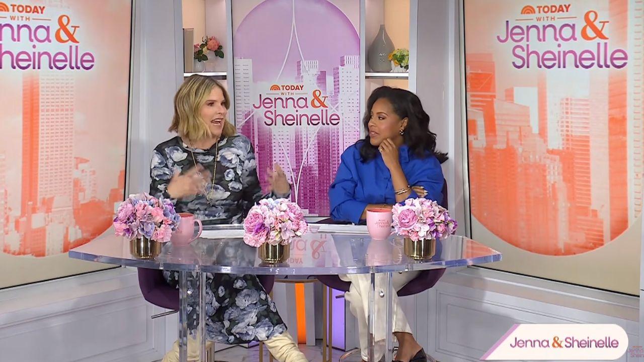 Image of Jenna encouraging her co-host to dress up with her kids.