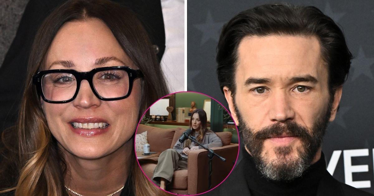 split photo of Kaley Cuoco & Tom Pelphrey