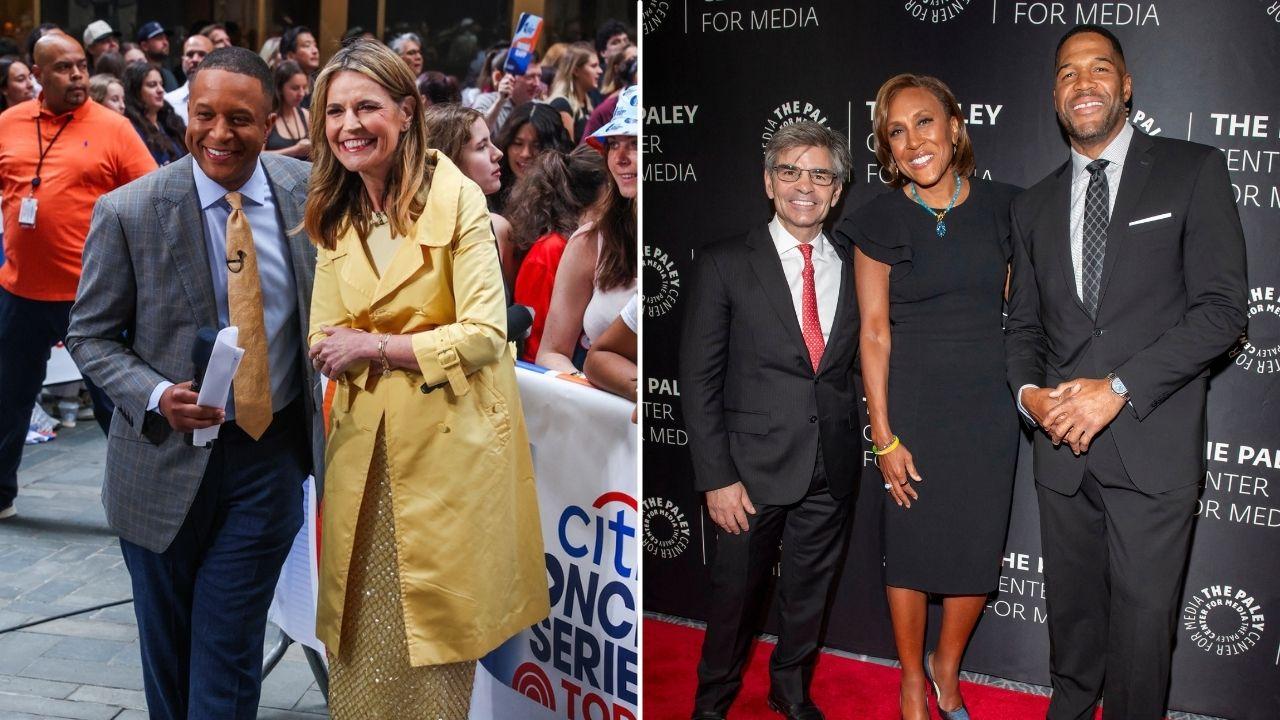 Split photo of Craig Melvin, Savannah Guthrie, Robin Roberts, Michael Strahan and George Stephanopoulos.