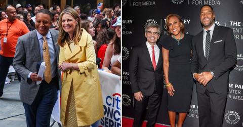 Split photo of Craig Melvin, Savannah Guthrie, Robin Roberts, Michael Strahan and George Stephanopoulos.