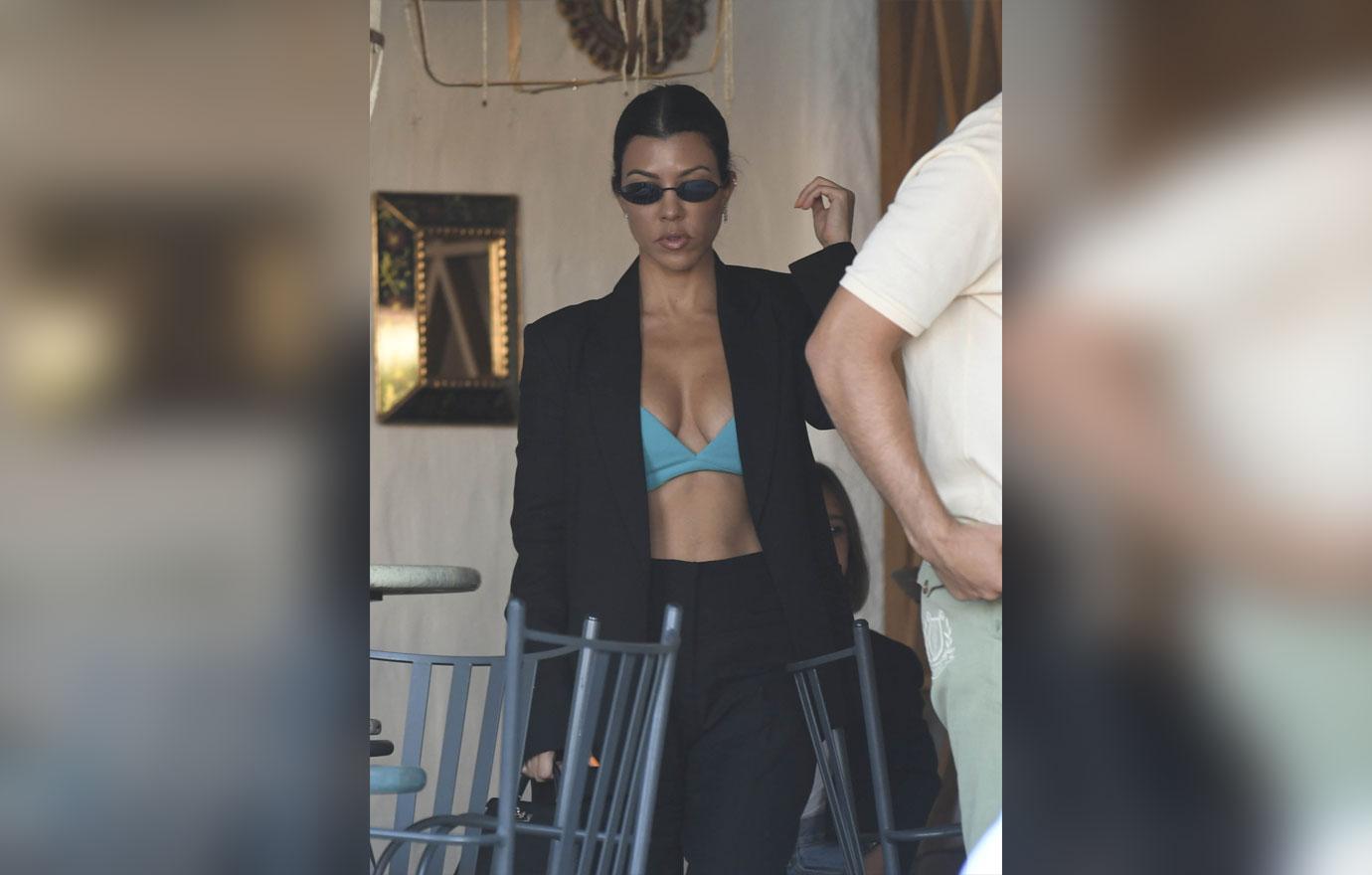 Kourtney Kardashian Black Suit Daughter Penelope Vacation Italy