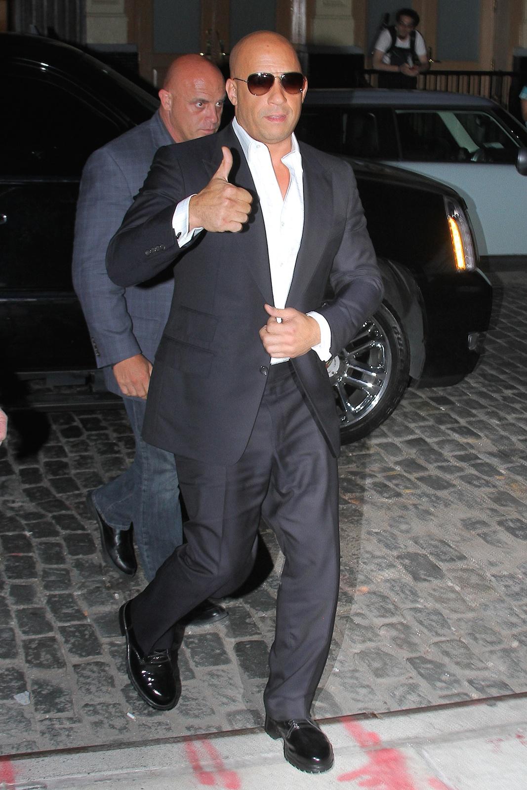 Vin Diesel seen arriving at the Crosby hotel this evening for a &#8220;Guardians of the Galaxy&#8221; event