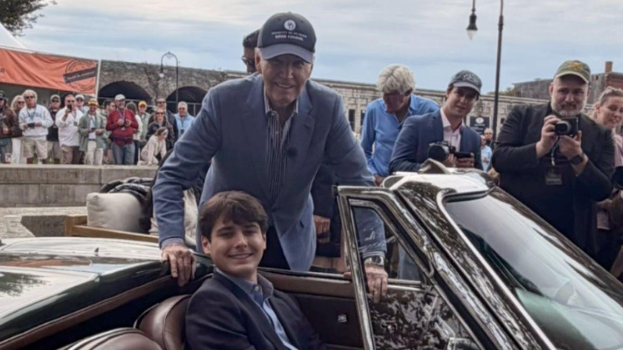 Image of Joe Biden received the inaugural 'Spirit of Audrain' award after showcasing his 1967 Corvette at the automotive event.