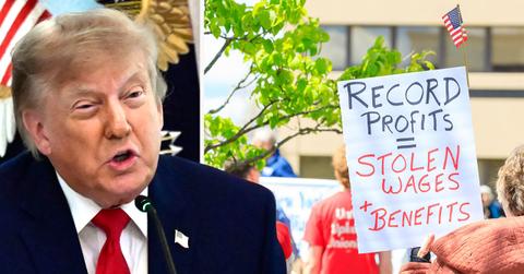Image of Donald Trump and protest sign