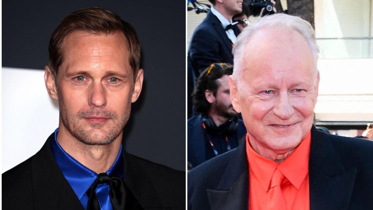 split image of Stellan Skarsgård and Alexander Skarsgård
