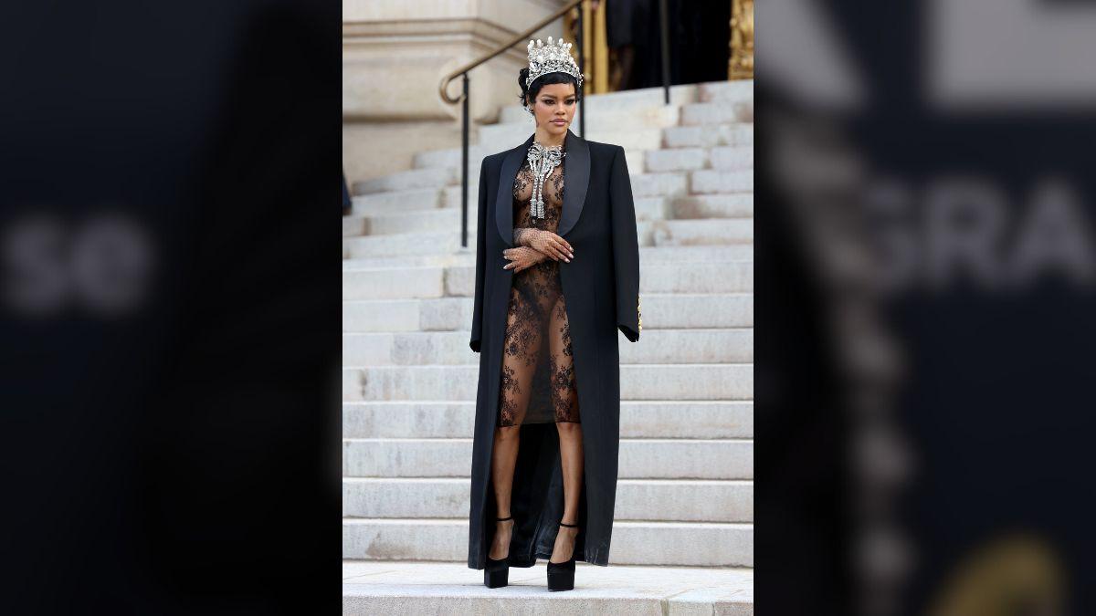 Photo of Teyana Taylor dazzled in a sheer look at Paris Fashion Week.