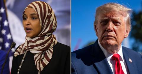 Split image of Ilhan Omar and Donald Trump
