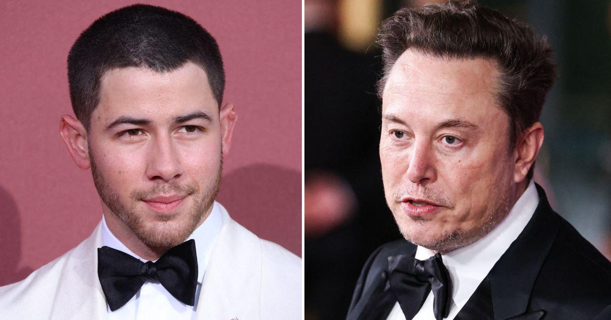 Composite photo of Nick Jonas and Elon Musk. 