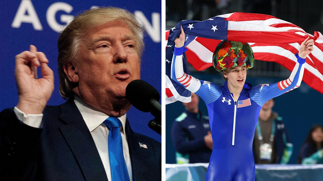 photo of Donald Trump complimented Olympic speedskater Jordan Stolz's 'strong legs.'