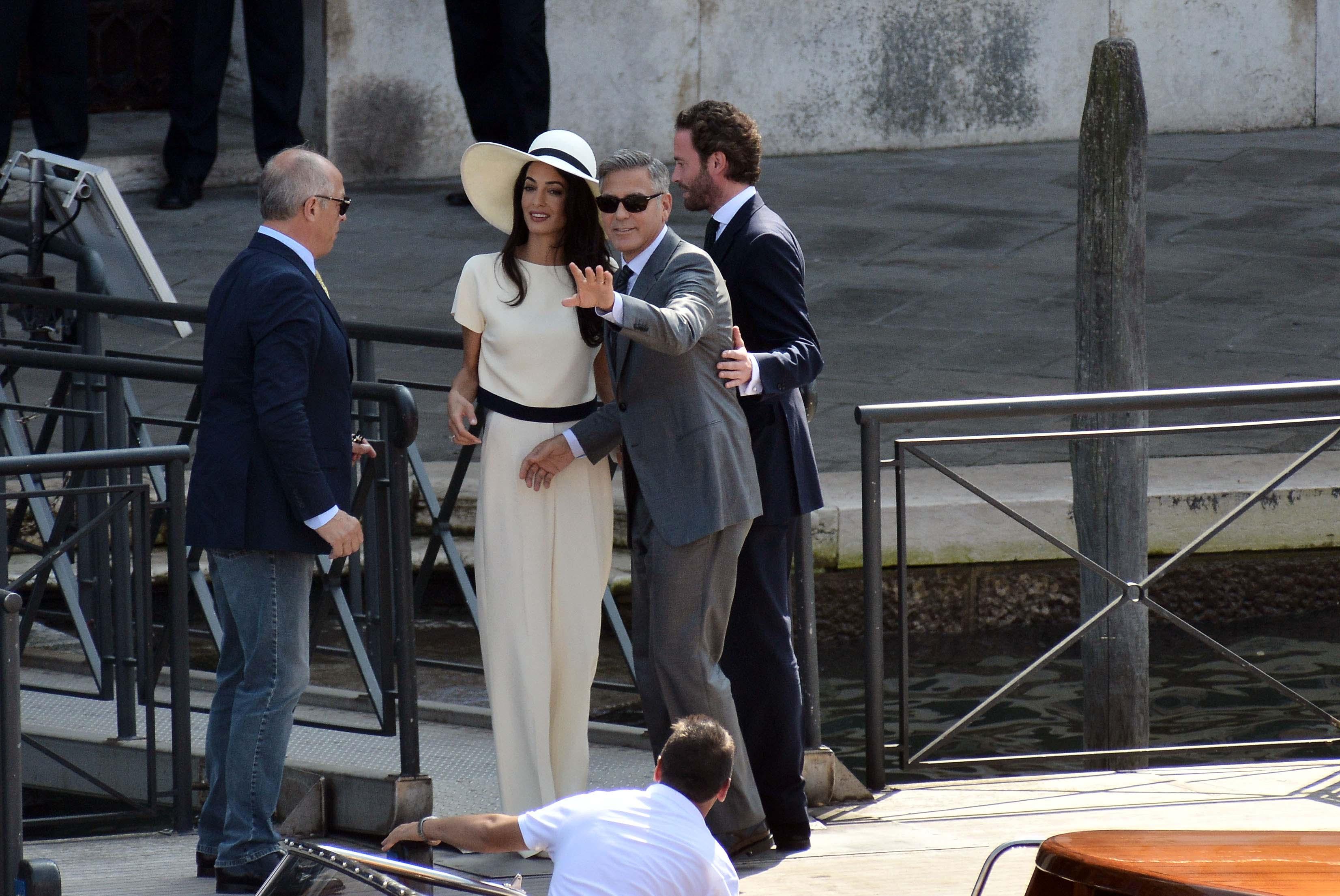 George Clooney and  Amal Alamuddin at Ca&#8217; Farsetti in Venice for wedding