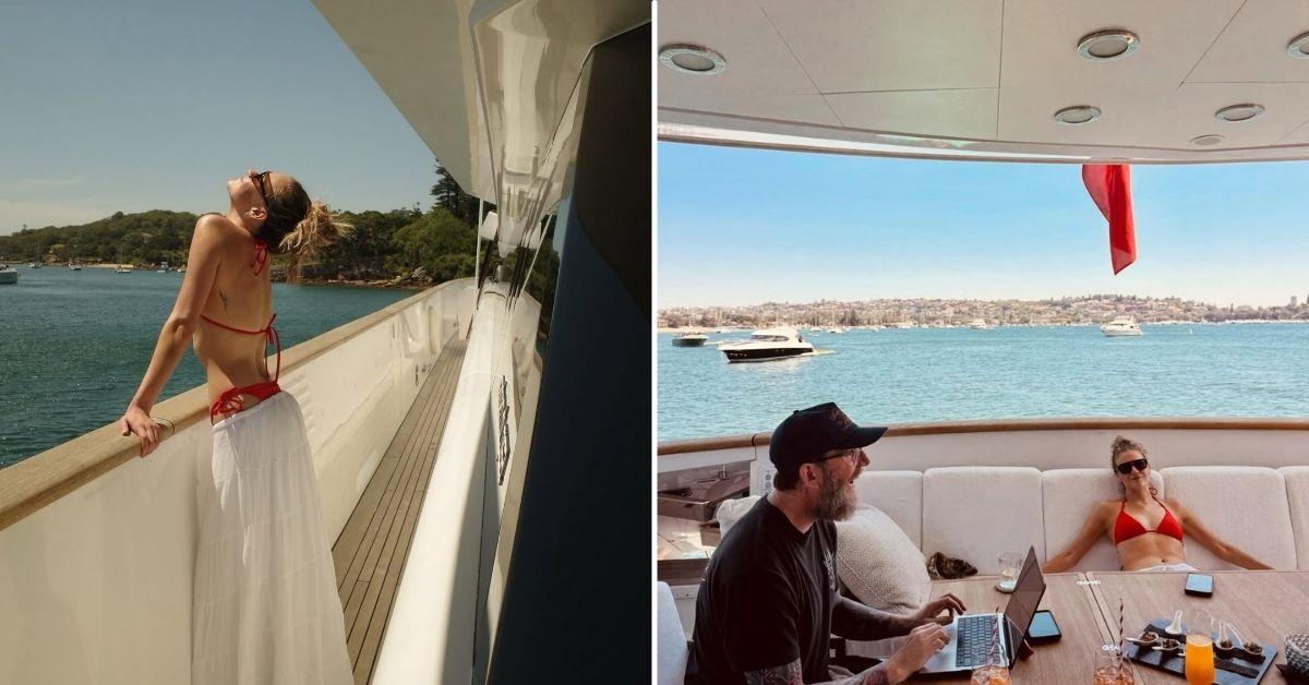 Photo of Kelsea Ballerini stripped down into a tiny red bikini in new vacation photos.