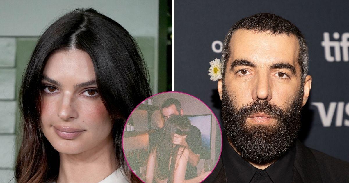 split photo of Emily Ratajkowski & Romain Gavras