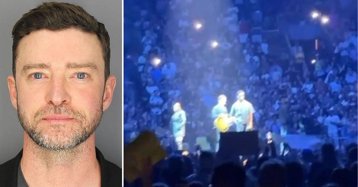 Composite photo of Justin Timberlake and Justin Timberlake's Boston concert.