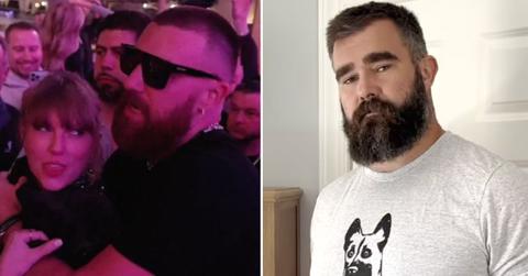 Composite photo of Travis Kelce, Taylor Swift and Jason Kelce.