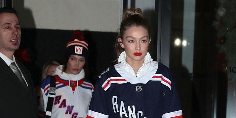 Gigi and Bella Hadid Dress up Rangers Gear at Hockey Game