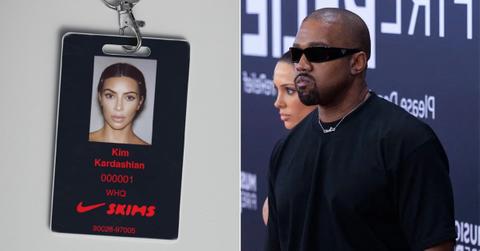Photo of Kim Kardashian in NikeSKIMS promo and an image of Kanye West.