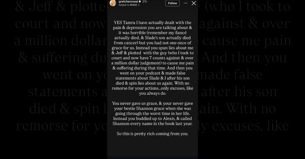 Photo of Gretchen Rossi's Instagram Story post