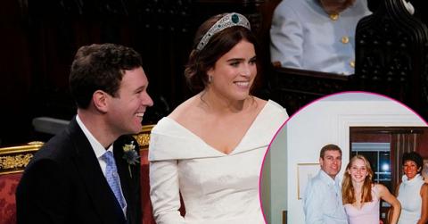 Composite photo of Princess Eugenie, Jack Brooksbank, and Andrew Mountbatten-Windsor.