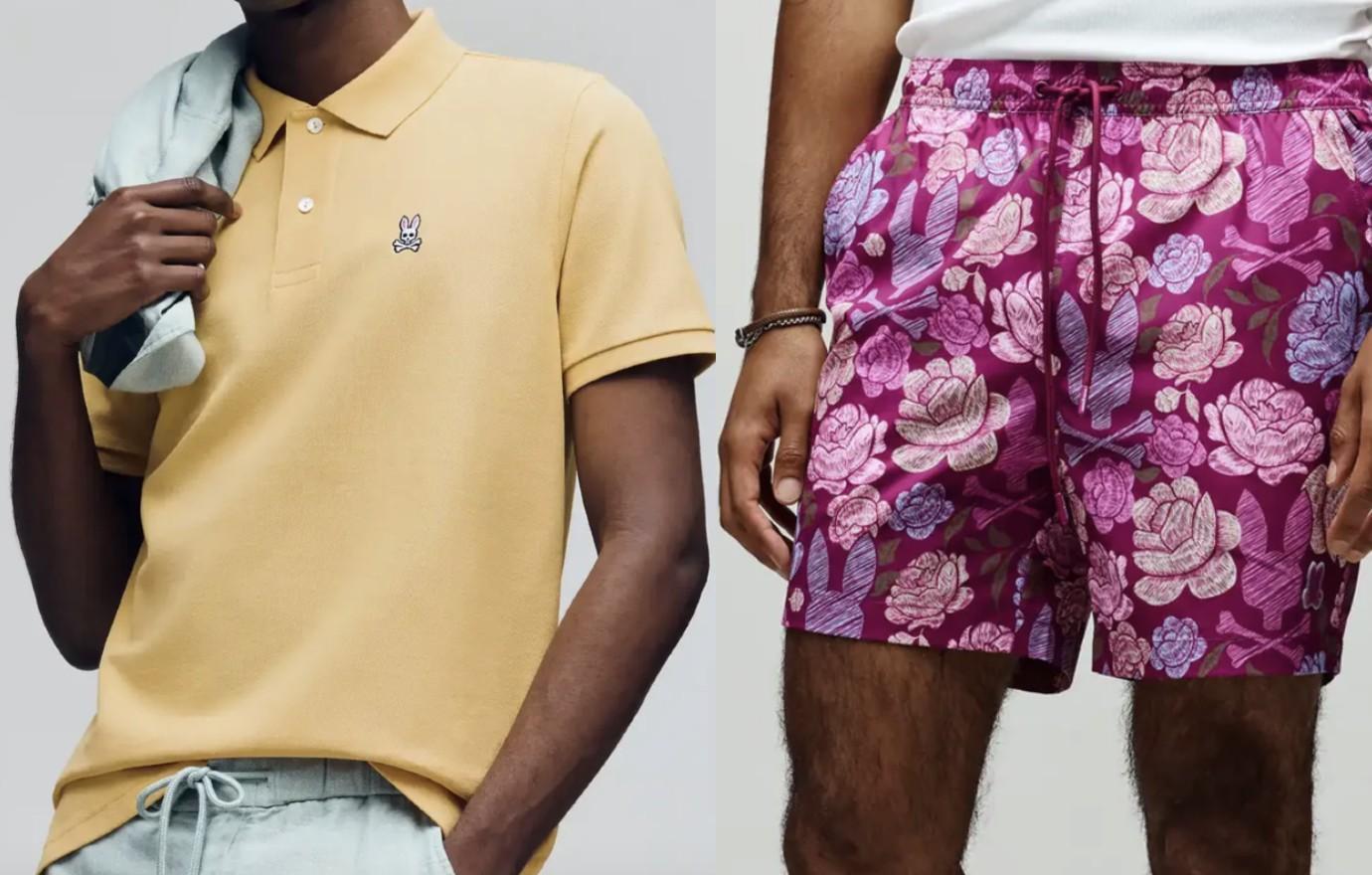 PSYCHO BUNNY MEN'S PIQUE POLO & ROWEN SWIM TRUNKS.