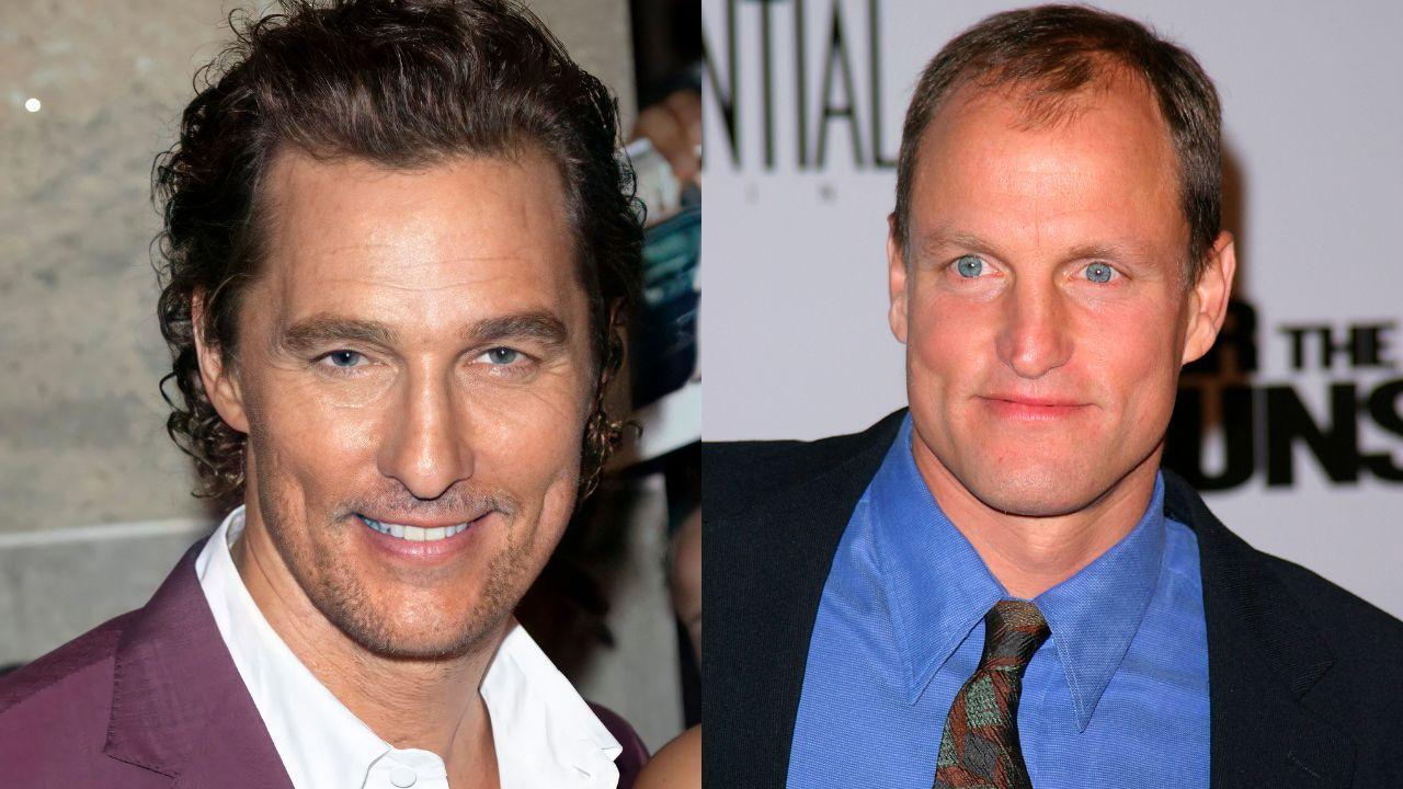 Split image of Matthew McConaughey and Woody Harrelson. 