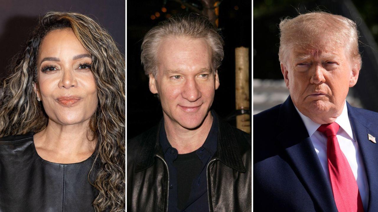 Split image of Sunny Hostin, Bill Maher, and President Donald Trump