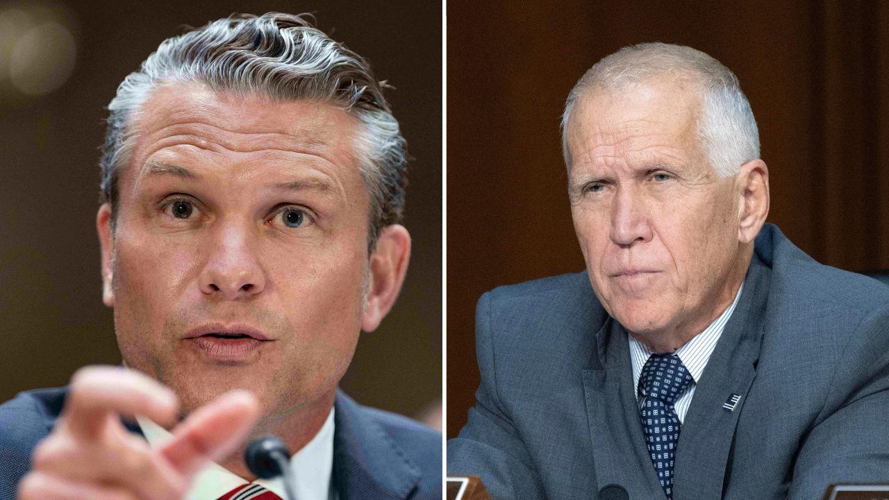 Split image of Pete Hegseth and Thom Tillis