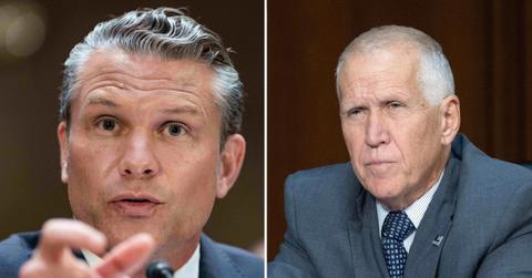 Split image of Pete Hegseth and Thom Tillis