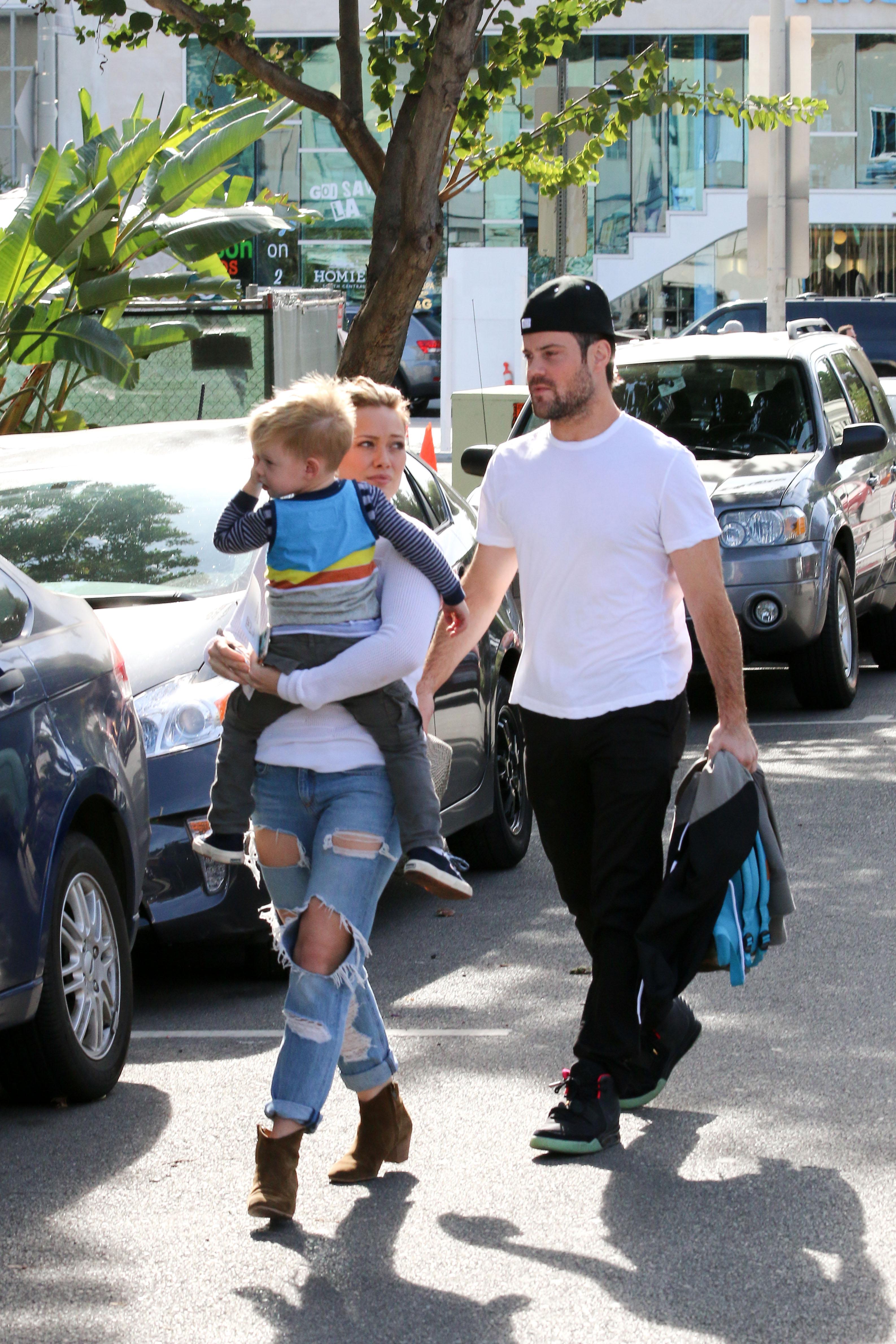 &#8220;Happy Family Together &#8221; Hillary Duff and Mike take son Luca to a Breakfast in Los Angeles, CA