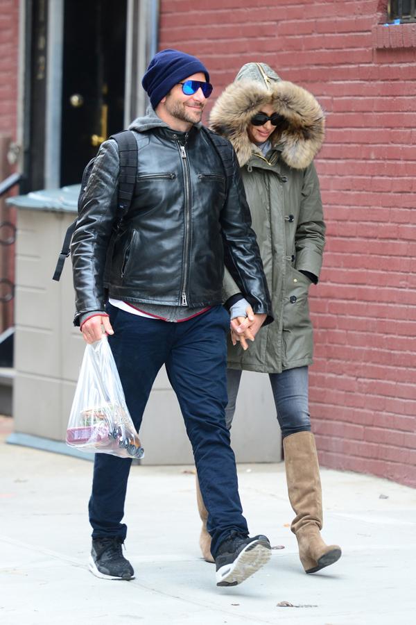 A chatty fan joins Bradley Cooper and girlfriend Irina on their Romantic Walk **USA ONLY**