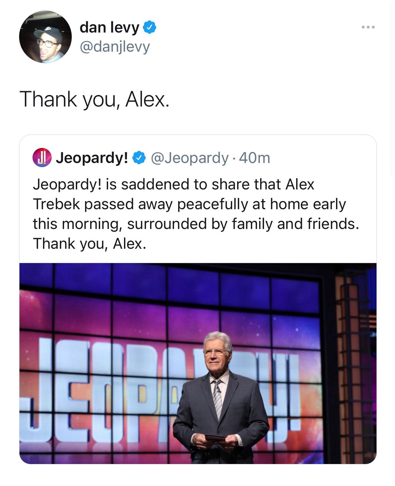 Alex trebek celeb reacts Dan Levy