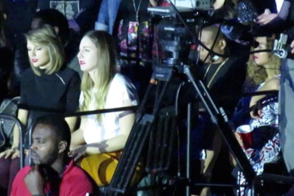 Beyonce sits behind Taylor Swift to watch Justin Timberlake show with husband Jay Z at Brooklyn Concert NYC