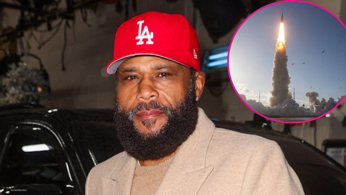 composite photo of anthony anderson and the s.l.s. rocket launch