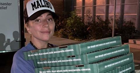Lady gaga surprises evacuees malibu shelter pizza pics