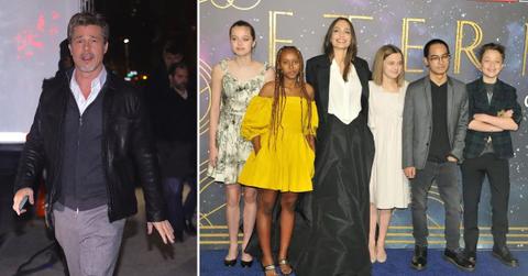 A photo of Brad Pitt and an image of Angelina Jolie with five of her children.