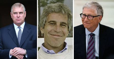 split photo of prince andrew, jeffrey epstein and bill gates