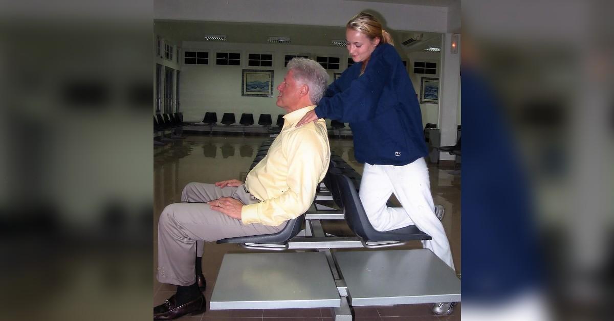 Image of Bill Clinton was photographed getting a massage from Epstein accuser Chauntae Davies in 2002.