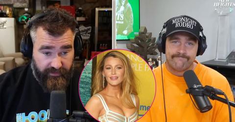 Photo of Jason Kelce, Travis Kelce and Blake Lively