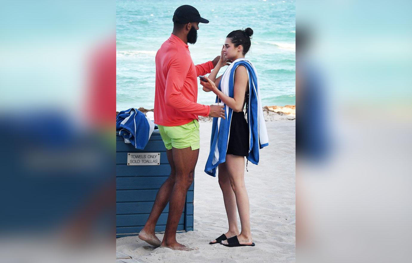 matt james rachael kirkconnell spotted together pda beach bathing suits miami