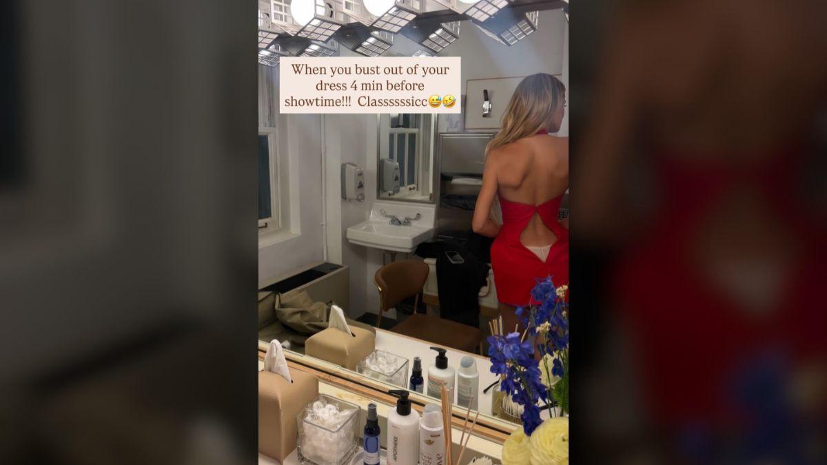 Photo of The zipper of Brooks Nader's dress burst open minutes before hitting the red carpet.