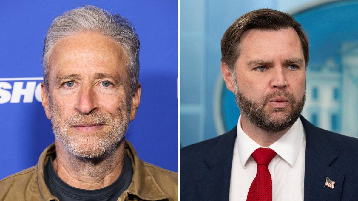 Photo of Jon Stewart and JD Vance.