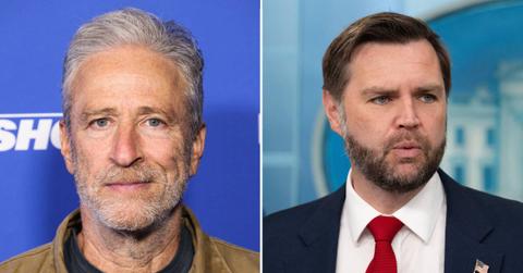 Photo of Jon Stewart and JD Vance.