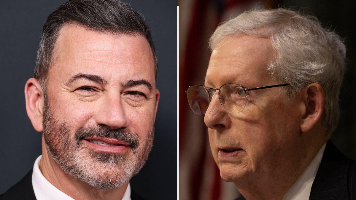 Split photo of Jimmy Kimmel & Mitch McConnell
