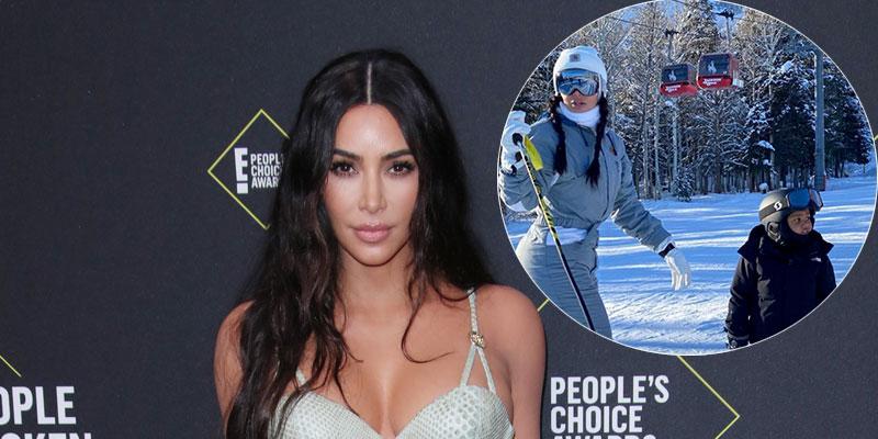 Kim Kardashian On Red Carpet Inset Skiing With Saint